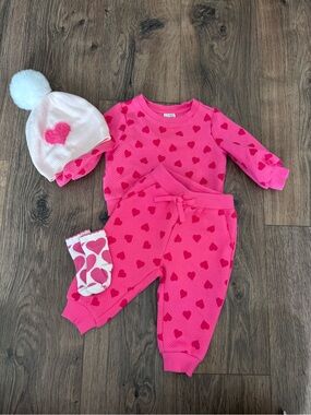 Baby Janie and Jack Pink Heart Quilted Outfit Set 6-12m